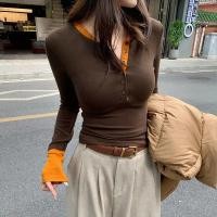 ราคา เสื้อเชิ้ตแขนยาวสำหรับผู้หญิง จากผ้าฝ้ายเนื้อนุ่ม สไตล์บล็อกสี (40074820292)