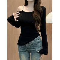 ราคา ท็อปส์ซูผู้หญิงเสื้อแขนยาวเสื้อยืดเปิดไหล่เสื้อเข้ารูปเสื้อครอปเสื้อเซ็กซี่เสื้อเปิดไหล่เสื้อแขนยาวผ่า (40026341075)