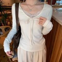 ราคา เสื้อเชิ้ตแขนยาวสำหรับผู้หญิง เสริมฟูกขนแกะเยอรมัน ลายลูกไม้พร้อมโบว์ (51301232363)