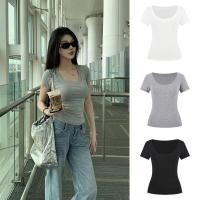 ราคา เสื้อยืดแขนสั้นสำหรับผู้หญิง ทรงกระบอก เข้ารูป หลากหลายไซส์ (43925313156)