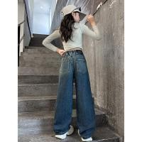 ราคา กางเกงยีนส์เด็กผู้หญิง ทรงหลวม สไตล์เกาหลี ประดับโบว์ที่เอว และเป็นกางเกงขากว้าง (40372937473)