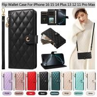 ราคา พลิกกระเป๋าสตางค์กรณีปลอกสําหรับ ไอโฟน 16 15 14 บวก 13 12 11 มือโปร สูงสุด 5 ช่องใส่การ์ด ซิป Pokcet หนัง PU ตารางเพชร สายรัดข้อมือและสะพายข้างที่ถอดออกได้ (40313255593)