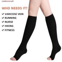 ราคา CODECOVE การบีบอัดถุงน่องยืดหยุ่นยืด เส้นเลือดขอดรักษาปฏิบัติเปิดนิ้วเท้าวัสดุเย็นเข่าสูงถุงน่องบวมขาป้องกัน (55300302287)