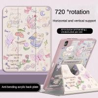 ราคา เคส Ipad 360 Rotationcat กระต่ายผีเสื้อเหมาะสําหรับอะคริลิค iPad Air6 Gen7 8 9 10 2 Gen5 6 9 7 Air4 Air5 10 9 Pro11 Gen10 Triple พับ iPad Cover (29357221186)