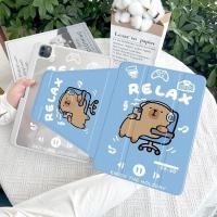 ราคา เคส Ipad 360 Rotationlisten To Music Capybara เหมาะสําหรับอะคริลิค iPad Air6 Gen7 8 9 10 2 Gen5 6 9 7 Air4 Air5 10 9 Pro11 Gen10 Triple พับ iPad Cover (26807777632)
