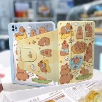 ราคา เคส Ipad 360 Rotationapple Bath Capybara เหมาะสําหรับอะคริลิค iPad Air6 Gen7 8 9 10 2 Gen5 6 9 7 Air4 Air5 10 9 Pro11 Gen10 Triple พับ iPad Cover (26056056928)