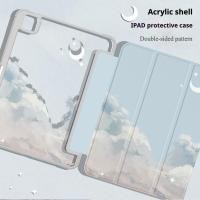 ราคา เคสสำหรับไอแพด อะคริลิค พับพร้อ มช่องเสียบปากกา anti drop anti bend ins moon Cloud สําหรับ ipad gen9 gen7 gen8 10 2 air1 2 gen5 6 9 7 air3 10 5 pro 11 2021 2022 mini6 7 gen10 air4 air5 air6 (275182961