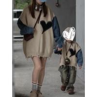 ราคา ธาตุสูงสวมใส่ครอบครัวสามแม่ลูกแม่ ลูกสาวฤดูใบไม้ร่วงฤดูหนาว Contrast Stit (29170843100)