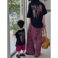 ราคา ผ้าฝ้ายแท้พ่อแม่และลูกสวมเสื้อยืดแขนสั้นฤดูร้อนกลางเด็กใหญ่ดาวพิมพ์เวอร์ชั่นเกาหลี อิน สไตล์ตะวันตกหลวมแม่ลูก (29036272143)