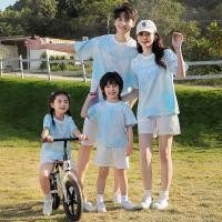 ราคา พ่อแม่และลูกสวมฤดูใบไม้ผลิฤดูร้อนครอบครัวสามและสี่ชุดครอบครัวแม่ขอทานเสื้อยืดแขนสั้นไล่โทนสี (29036272204)