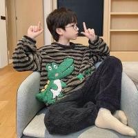 ราคา ชุดนอนเด็กเด็กชายฤดูใบไม้ร่วงฤดูหนาวที่อบอุ่นขนแกะปะการังหนาครึ่งด้านขนแกะสูทเด็กชายกลาง (25738423512)