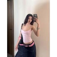 ราคา TINRRY เสื้อยืดแขนกุดสีชมพูเปลือยหลังสาวร้อนอเมริกัน (40955199404)