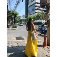 ราคา ชุดเดรสสีเหลืองอ่อน ดีไซน์หลังเว้า ทรงสบาย (57000298855)