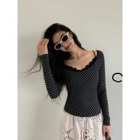 ราคา เสื้อยืดแขนยาวสีดำลายสตรอเบอร์รี่สำหรับผู้หญิง ดีไซน์ลายลูกไม้และทรงกระชับ เหมาะสำหรับฤดูใบไม้ร่วง (52500125822)