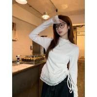 ราคา เสื้อยืดแขนยาวลายลูกไม้สไตล์เกาหลีสำหรับผู้หญิง สีดำเหมือนสตรอเบอร์รี่ (50601174616)