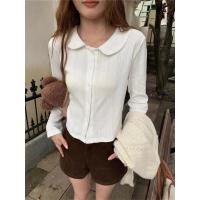 ราคา ตุ๊กตาสีขาวคอปกแขนยาวเสื้อยืดผู้หญิง สไตล์ใหม่ สลิมฟิต ดูหวานในฤดูร้อน (44850622894)