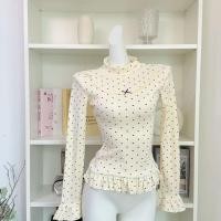ราคา เสื้อลูกไม้สีดำลายจุดเล็กๆ มีโบว์และชายระบายที่แขนยาวสำหรับใส่ในโอกาสต่างๆ (40326614638)