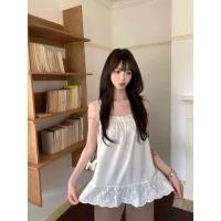 ราคา camisole สไตล์เกาหลี ลายดอกไม้สีขาว แบบสวมสบาย มีสายรัดภายใน (26441542116)