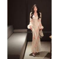 ราคา TINRRY ชุดเดรสหางปลาพิมพ์ลายคอวีเซ็กซี่ฝรั่งเศส (25992378833)