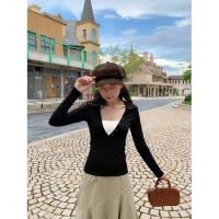 ราคา เสื้อยืดแขนยาวสีดำสไตล์เกาหลี แบบคอกลม สลิม핏สำหรับผู้หญิง (57401459310)