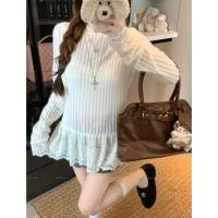 ราคา สตรอเบอร์รี่สีดํา ลูกไม้สีขาวแขนยาว จุดต่ําสุด เสื้อผู้หญิงหลวมเสื้อยืดด้านในด้านบน (54201464144)