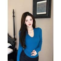ราคา เสื้อยืดแขนยาวคอกลมสีน้ำเงิน สำหรับผู้หญิง ทรงกระชับ (44850622892)