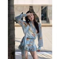 ราคา ชุดเดรสชีฟองลายดอกไม้สีฟ้าฝรั่งเศส สไตล์แคบเอวสำหรับผู้หญิง พร้อมกระโปรงสวยหรูในฤดูร้อน (41273113143)