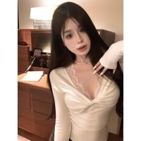 ราคา สาวร้อนเซ็กซี่ ลูกไม้แขนยาว Low Cut คอด้านบน เสื้อยืดสีขาวยกระดับ เหมาะสำหรับใส่เป็นเสื้อด้านนอกและด้านใน (26591512464)