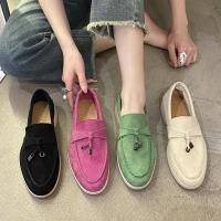 ราคา 41 รองเท้าโลฟเฟอร์ หนังกลับ ส้นแบน หัวกลม สีดํา สําหรับผู้หญิง (19678673313)