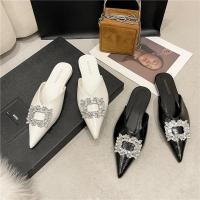 ราคา รองเท้าหนัง ส้นแบน หัวแหลม ประดับคริสตัล สีดํา สีขาว สําหรับผู้หญิง (23530908226)