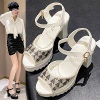 ราคา รองเท้าส้นสูง หนังคริสตัล หัวกลม มีสายรัดข้อเท้า สีดํา สีขาว สําหรับผู้หญิง (21381061192)