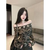 ราคา เสื้อยืดแขนยาวทรง slim fit สำหรับผู้หญิง แบบไหล่เฉียง ลายพราง เหมาะสำหรับฤดูใบไม้ร่วง (53101001386)