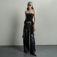 ราคา Whatiwear สีดำสุดเท่และมีเอกลักษณ์ส่วนตัวเย็บขอบระบายท่อสตรีสตรีเสื้อรัดรูปโชว์หุ่น (25338084341)