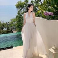 ราคา ชุดเดรสแขนกุดคอวีแบบคล้องคอฤดูร้อน ชุดยาวที่มีสไตล์และเพรียวบาง (29083233746)
