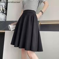 ราคา กระโปรงเอวสูงผ้ายืดเอวยางยืด แบบ A line ความยาวปานกลาง สีดำ เหมาะสำหรับการทำงานและใส่ลำลอง (50350271342)