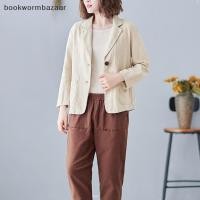 ราคา Blazers สุภาพสตรี ผ้าฝ้ายและผ้าลินิน แขนยาว พิเศษด้วยไซซ์ใหญ่พอดีตัว (54950276217)