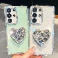 ราคา Glitter Diamond Star Sequins Heart Bracket IMD เคสโทรศัพท์สําหรับ Samsung Galaxy S25 Ultra S24 Ultra Plus S23 Ultra S24FE A17 A07 A56 A36 A55 Clear Hard กันกระแทก (40809731404)