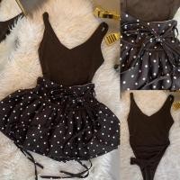 ราคา Set บอดี้สูทกระโปรงกางเกงระบายเชือกเอวลายpolka dot SR k50 (41022172350)