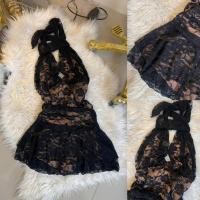 ราคา เซ็ตเสื้อผูกคอแหวกอกลูกไม้ กระโปรงกางเกงMK (52201040998)
