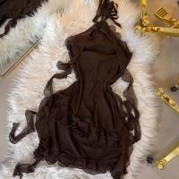 ราคา เดรสผูกคอตาข่ายซีทรูแต่งระบาย สาหร่าย YN (40203327604)