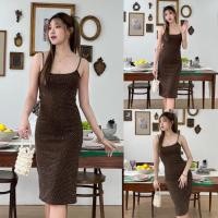 ราคา เดรสสายเดี่ยวคุมเข่าผ้าพรีเมี่ยมรีดเพชร ผ่าหลัง MB (43711308729)