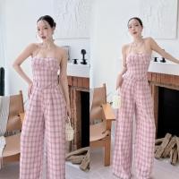 ราคา เสื้ออกทรงคลอเซทชายสามเหลี่ยมสานหลัง กางเกงขายาวลายสก็อตSR (46551056121)