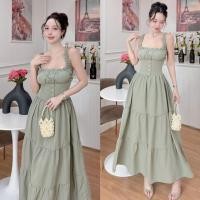 ราคา เดรสกล้ามทรงโคเสจ แต่งกระดุมหน้ากระโปรงยาวsr (44351875345)