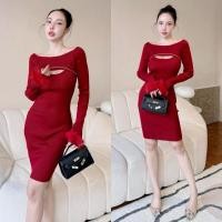 ราคา เดรสไหมพรมแขนยาว แขนขนนก อกแต่งเพชร SR (28168981661)