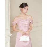 ราคา E353 ชุดราตรี ชุดเดรสออกงาน สีชมพู Mina Draped Off Shoulder Dress (47751147525)