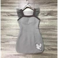 ราคา E250 เดรสสั้นสีเทา ปักลายนก แขนระบาย Size S (44123398881)