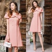 ราคา E012 BONNES VENTES เดรสสีชมพู เกาะไหล่แต่งสายน่ารัก กระดุมหน้าผ้าเปิด กระโปรงทรงปล่อย เรียบหรูดูแพง เนื้อผ้าดี (41818482212)