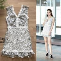 ราคา E107 เดรสรสลูกไม้ คอวี แขนระบาย แต่งผ้าฉลุทั้งตัว ของจริงน่ารักมาก เซลล์งานป้ายห้อย ตัวโชว์ (41171352564)