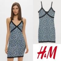ราคา E164 HM RIBBED LACE TRIMMED DRESS COLOUR Blue Floral Used Size S (40969708248)