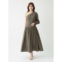 ราคา E264 เดรสยาวไหล่เดียวแขนยาวสีเขียวขี้ม้า (40825348040)